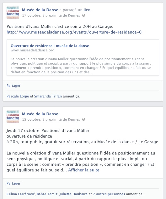 Exemple d'un doublon d'agenda sur Facebook, le petit musée de la danse